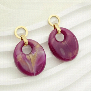 Wine Red Acrylic Oval Geometric Drop Earrings Lightweight Classic Purple Gold